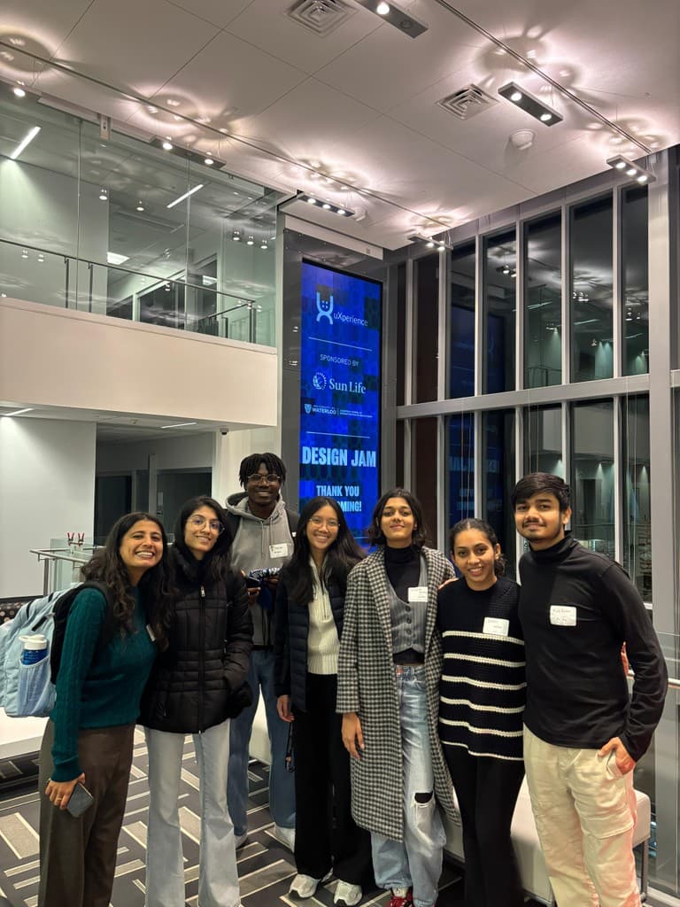 Astha and her team celebrating at the uXperience Design Jam designathon