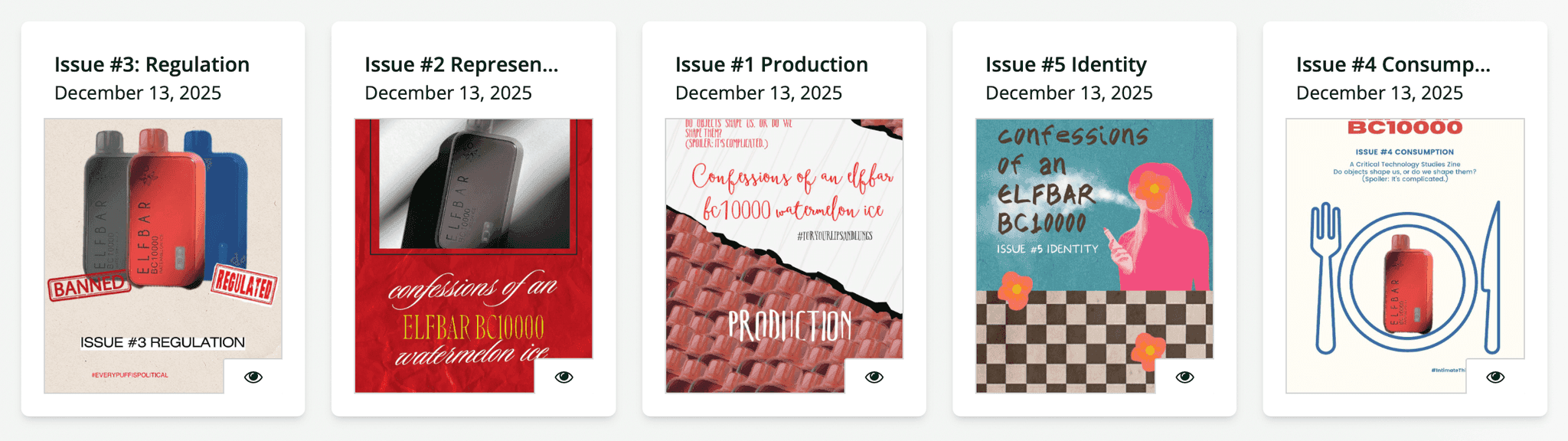Five-issue Circuit of Culture zine collection displayed in a long horizontal layout.