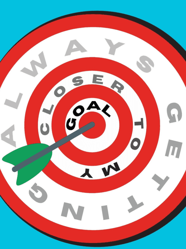 Final motivational poster with a bull's-eye composition and the line Always getting closer to my goals.