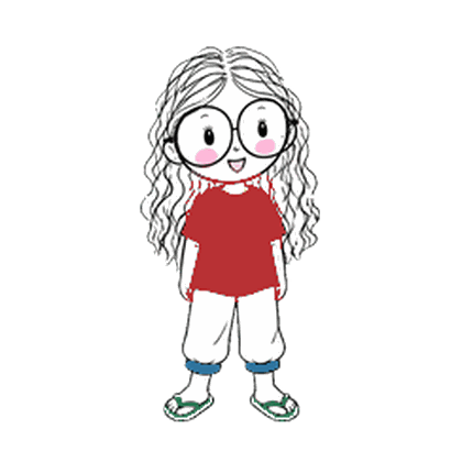 Animated illustrated desktop companion waving hello in a striped sweater.